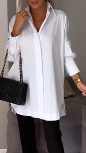 Mona | Elegante Lange Blouse met Revers voor Dames