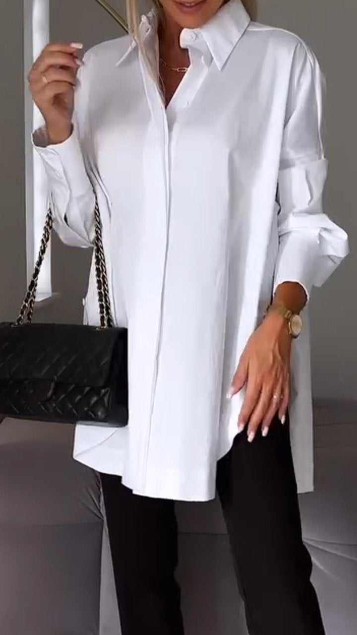 Mona | Elegante Lange Blouse met Revers voor Dames