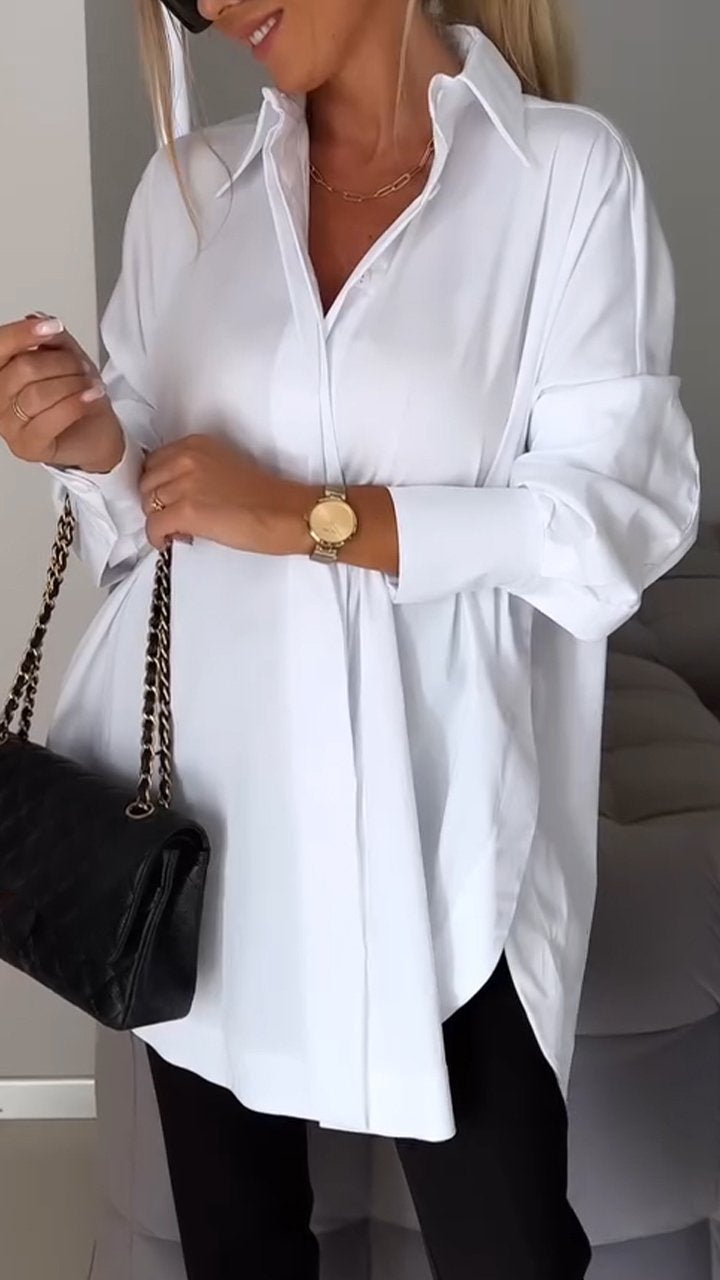Mona | Elegante Lange Blouse met Revers voor Dames