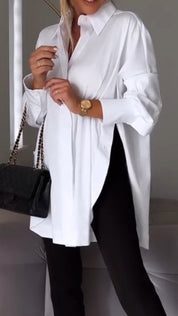 Mona | Elegante Lange Blouse met Revers voor Dames